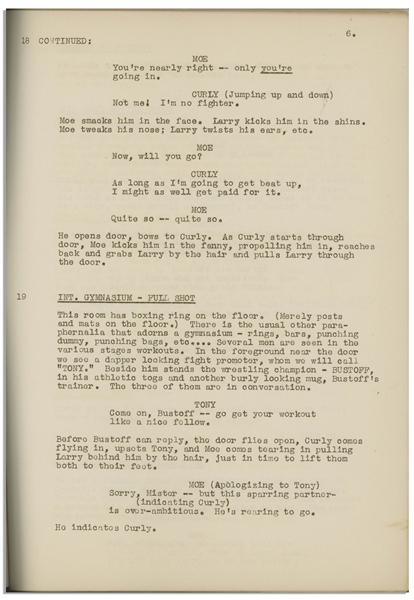 Moe Howard's 32pp. Script Dated October 1936 for The Three Stooges Film ''Grips, Grunts and Groans'' -- Some Red Gummy Adhesion to Front Cover, Else Very Good Condition